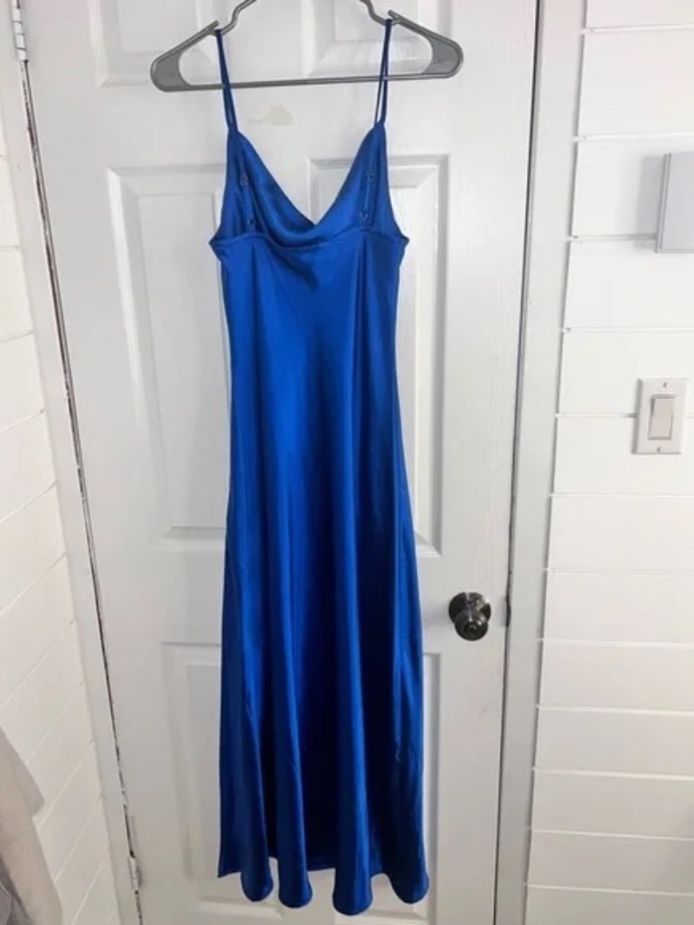 Audrey 3+1 Royal Blue Satin Midi Dress (Small) FLAW - Picture 4 of 10